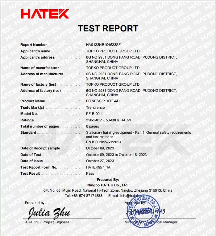 EN ISO 20957 Stationary Training Equipment Safety Certificate