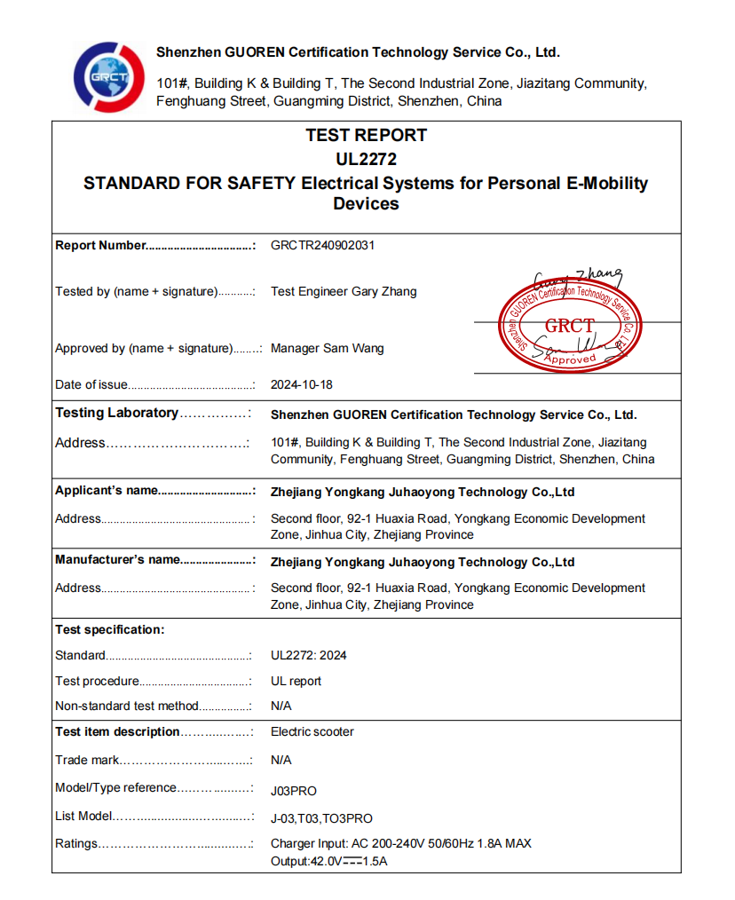 UL 2272 Electrical System Safety Standard
