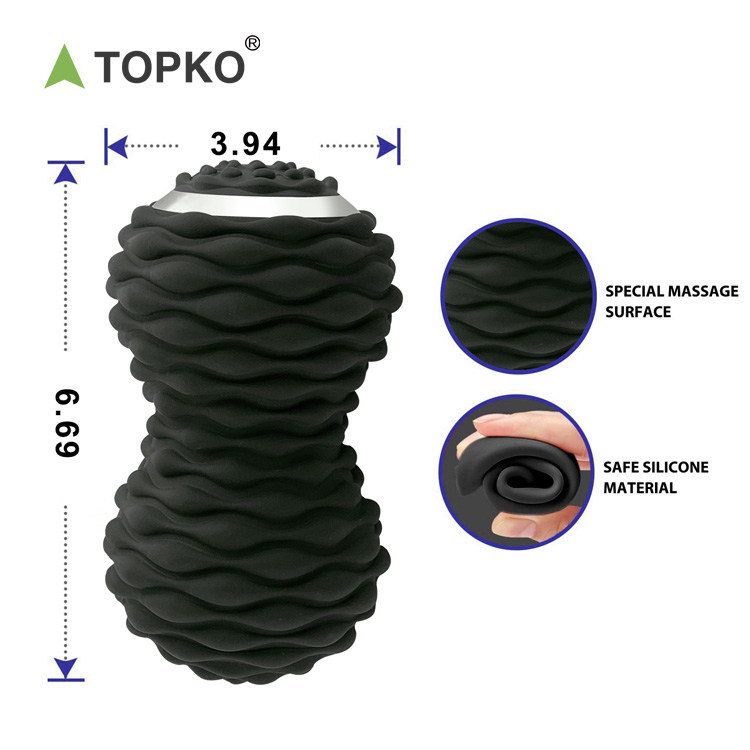 TOPKO Fitness Muscle Release Vibrating Peanut Massage Ball Custom logo Electric Black Silicone Roller Yoga Massage Ball