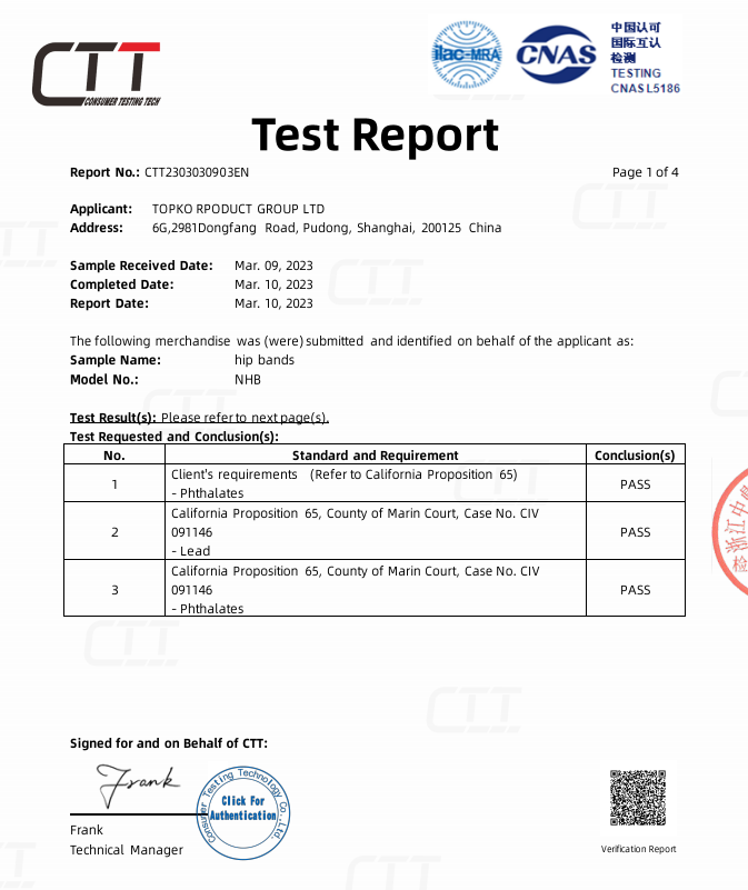 California Proposition 65 Hip Bands Test Report