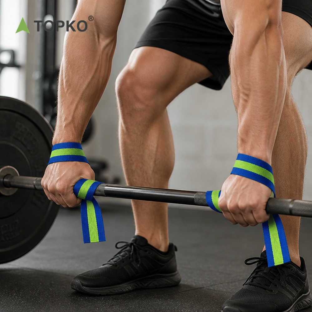 TOPKO Custom Logo Weightlifting Wrist Straps Strength Training Lifting Cotton Straps