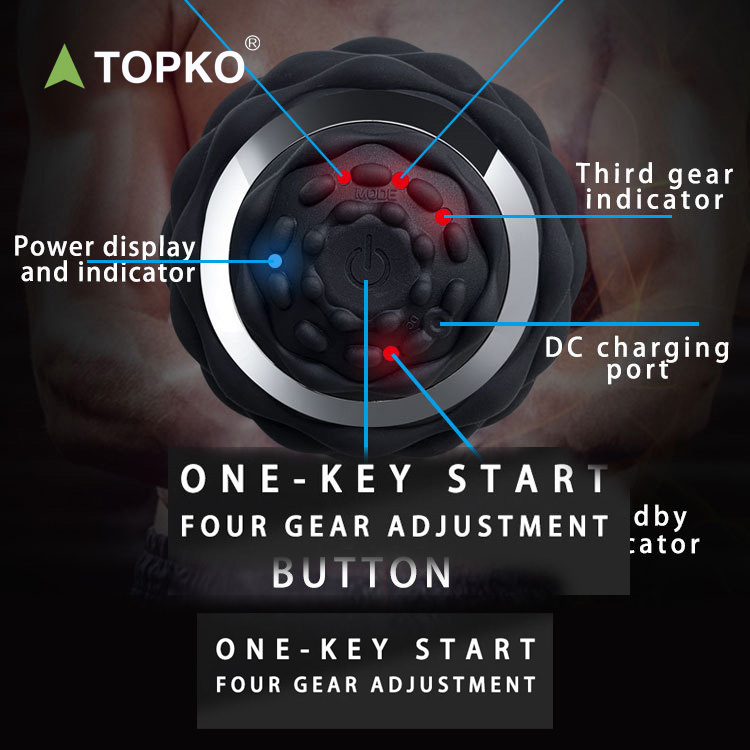 TOPKO Fitness Muscle Release Vibrating Peanut Massage Ball Custom logo Electric Black Silicone Roller Yoga Massage Ball
