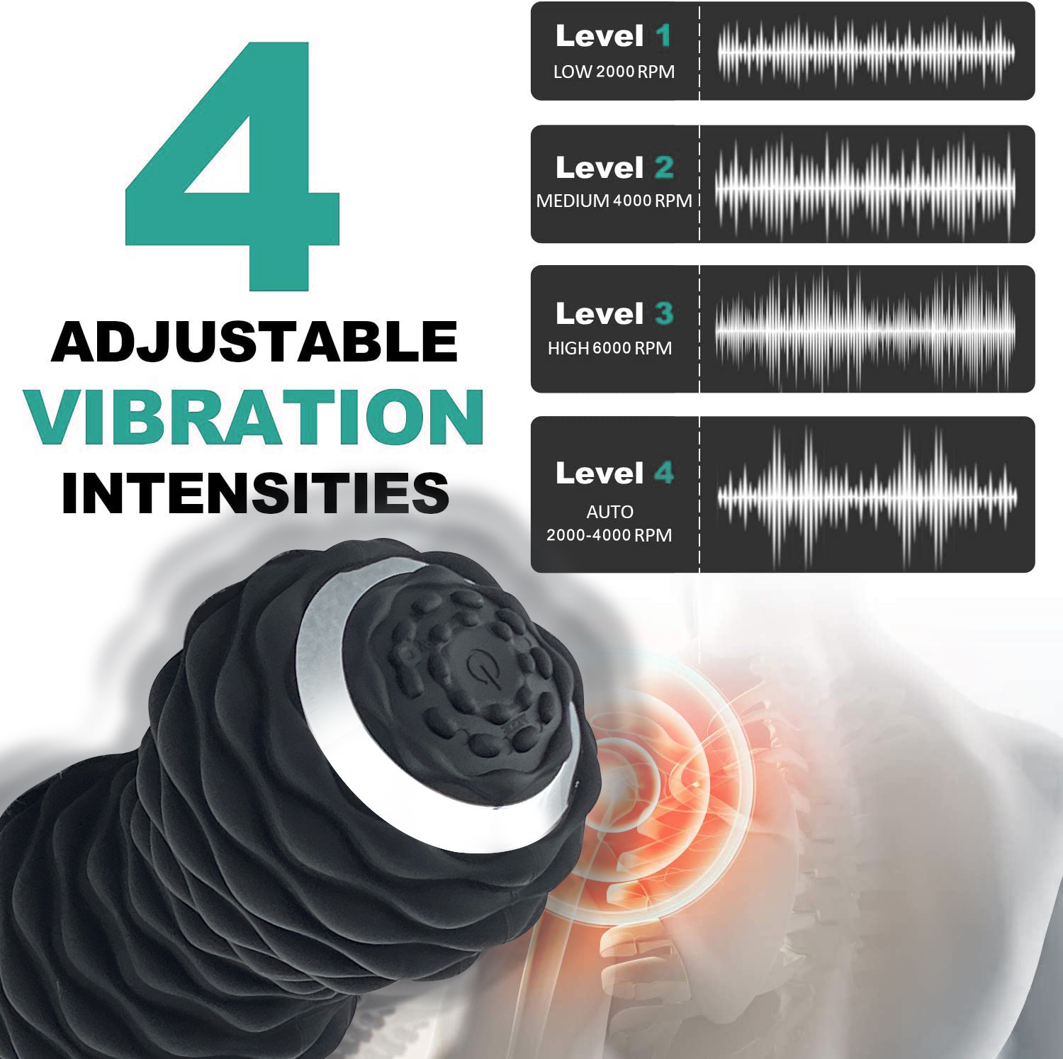 TOPKO Fitness Muscle Release Vibrating Peanut Massage Ball Custom logo Electric Black Silicone Roller Yoga Massage Ball